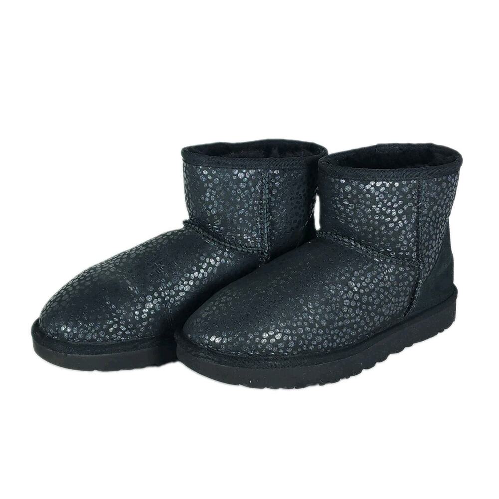 UGG Mini Sparkle Women's US6 Black Suede Metallic Shimmer Ankle Winter Boots